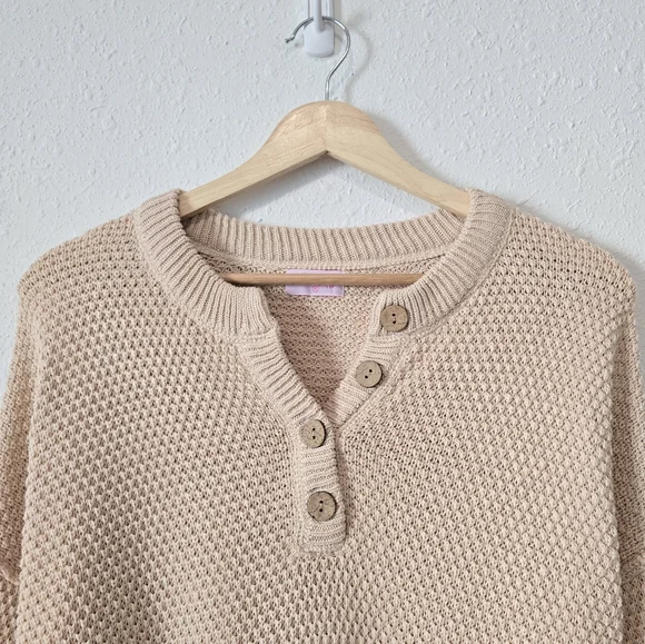 Pink Lily Waffle Knit Henley Sweater XL - Picture 3 of 6